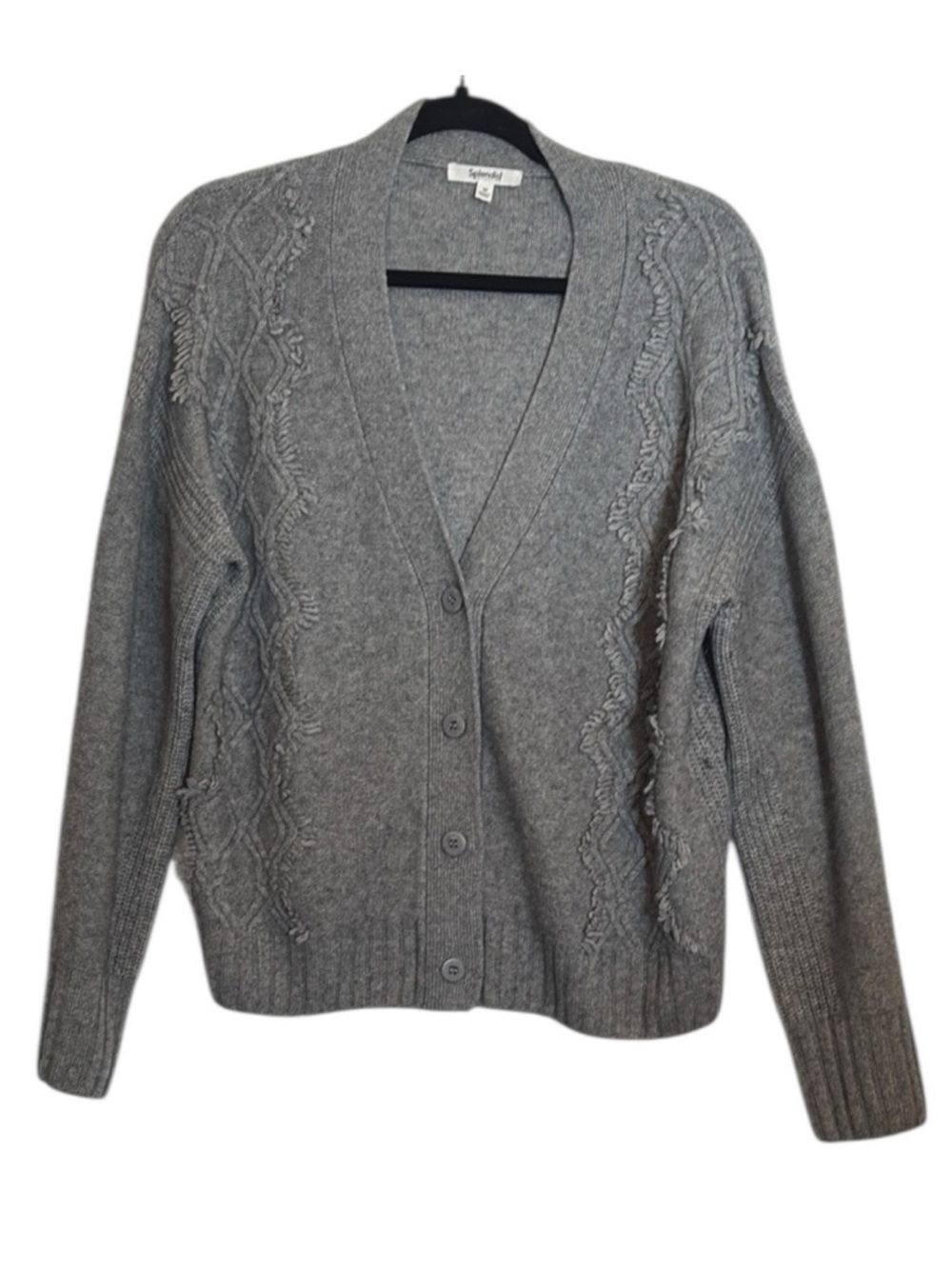 Splendid Women's Gray Cable-Knit Button Cardigan Cashmere Medium